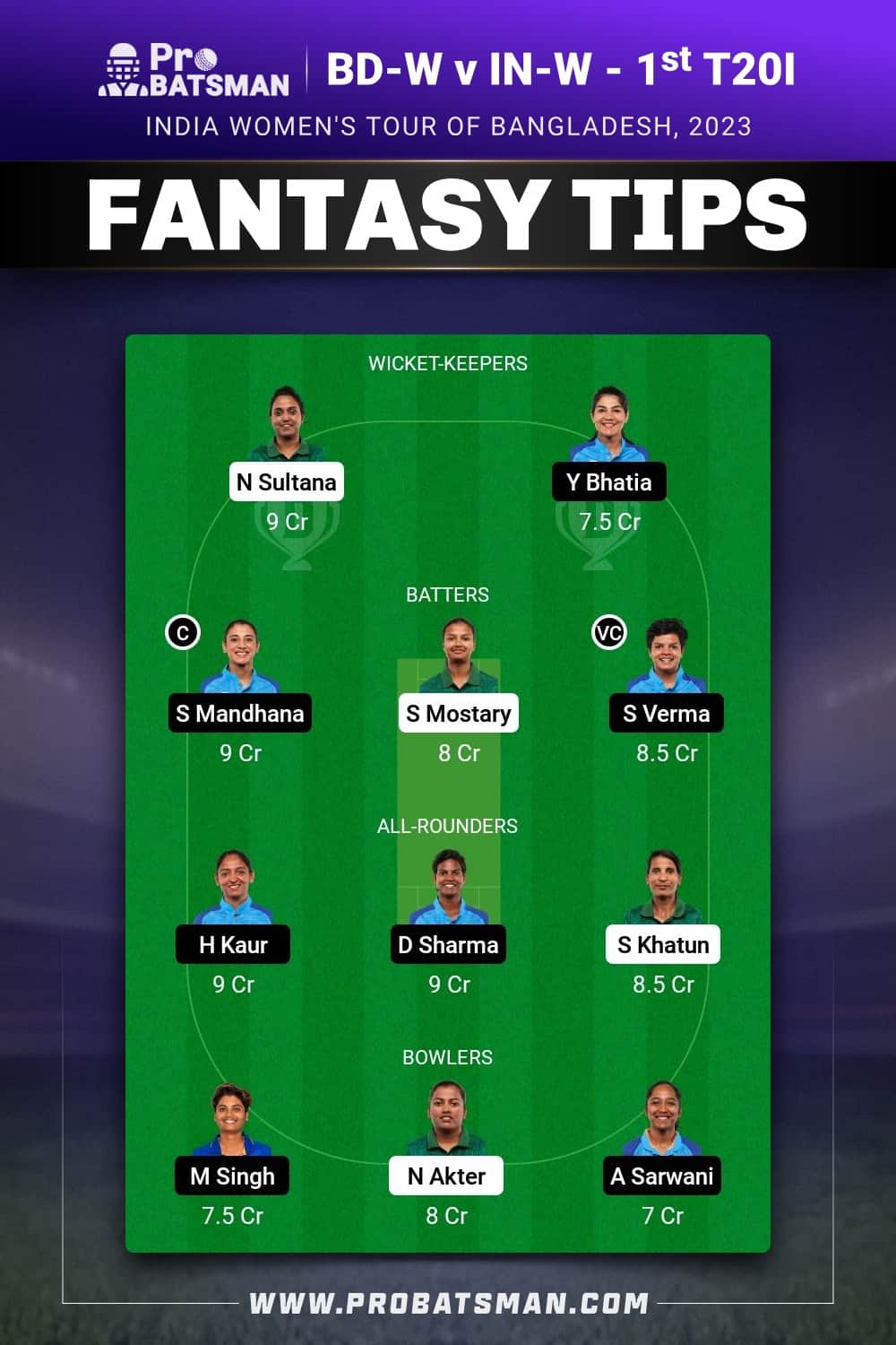 BD-W vs IN-W Dream11 Prediction - Fantasy Team 2