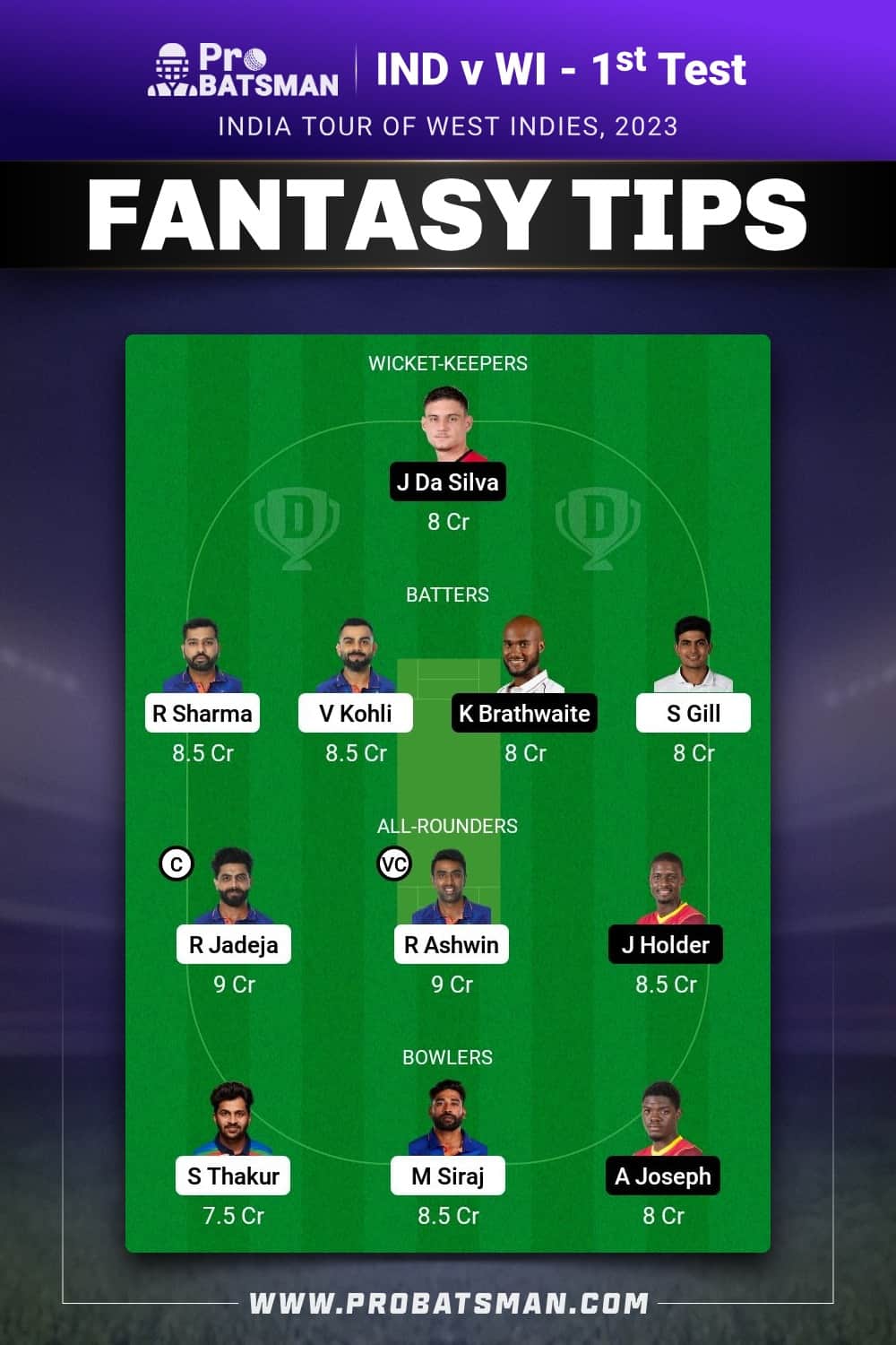 IND vs WI Dream11 Prediction - Fantasy Team 2