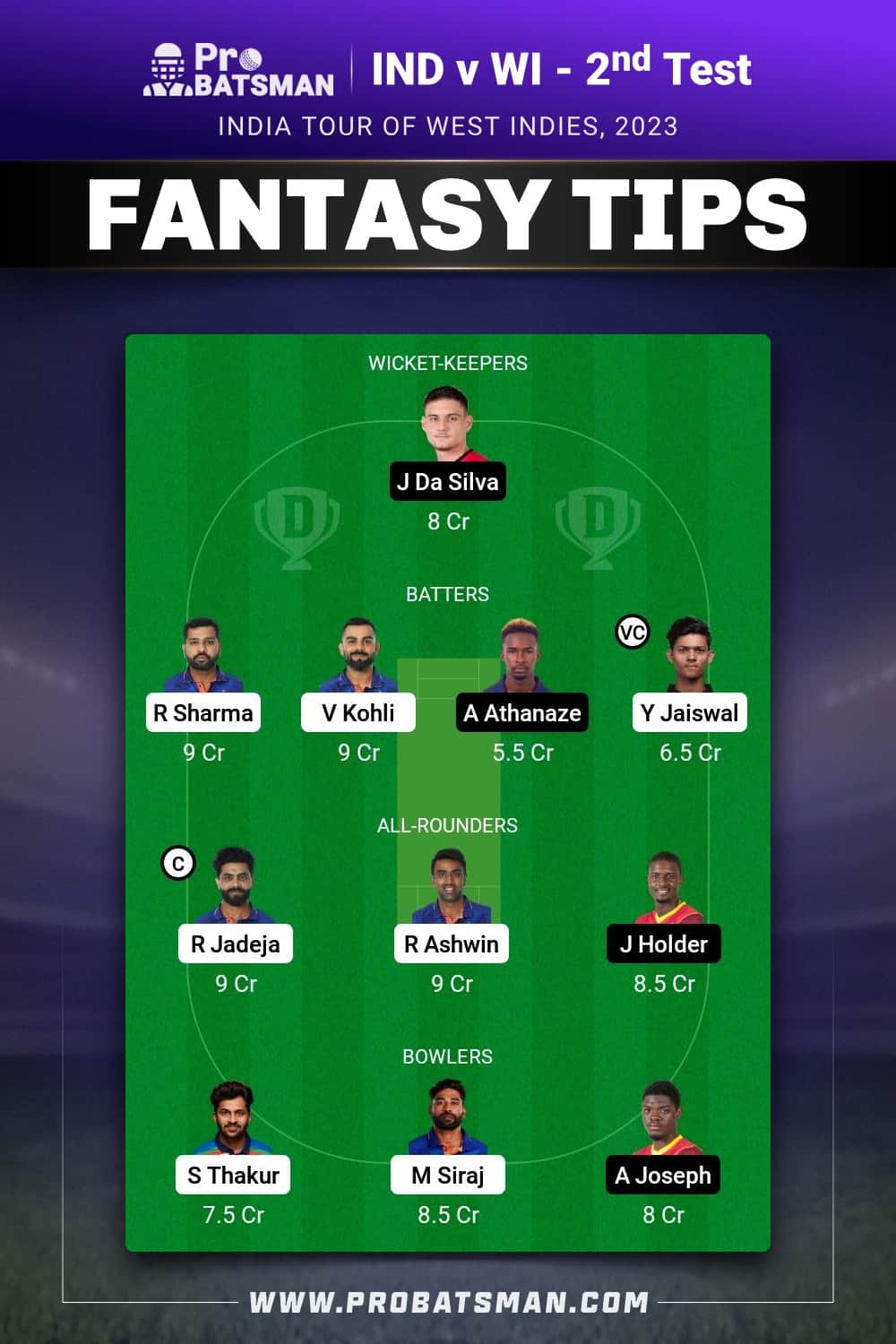 IND vs WI Dream11 Prediction - Fantasy Team 2