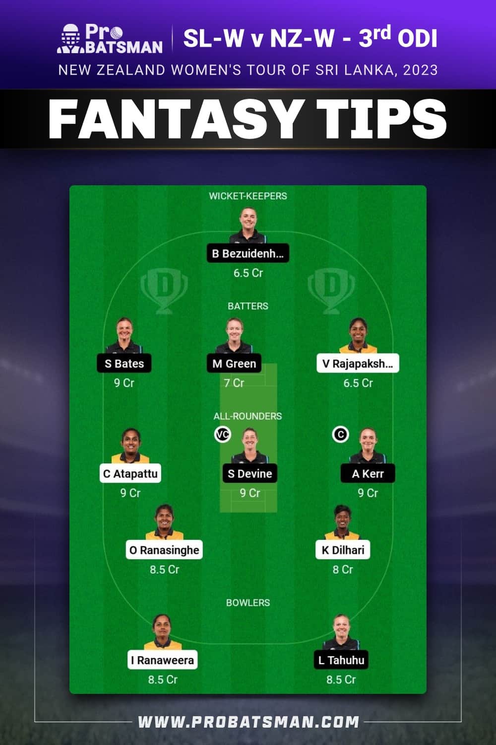 SL-W vs NZ-W Dream11 Prediction - Fantasy Team 1 SL-W vs NZ-W Dream11 Prediction - Fantasy Team 1