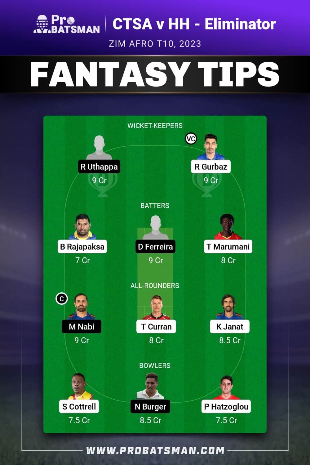 CTSA vs HH Dream11 Prediction - Fantasy Team 2