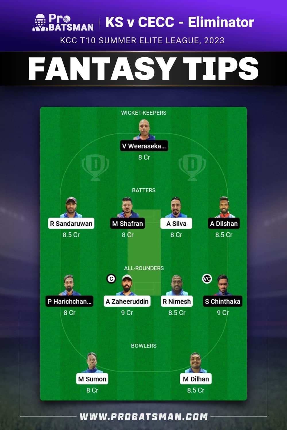KS vs CECC Dream11 Prediction - Fantasy Team 1 KS vs CECC Dream11 Prediction - Fantasy Team 1