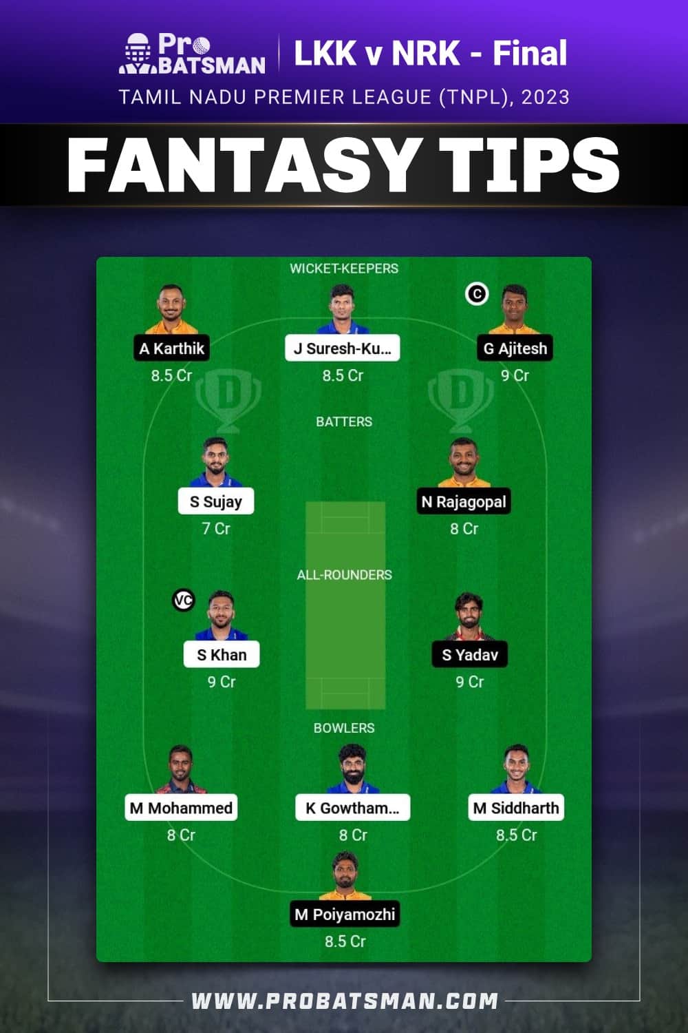 LKK vs NRK Dream11 Prediction - Fantasy Team 2