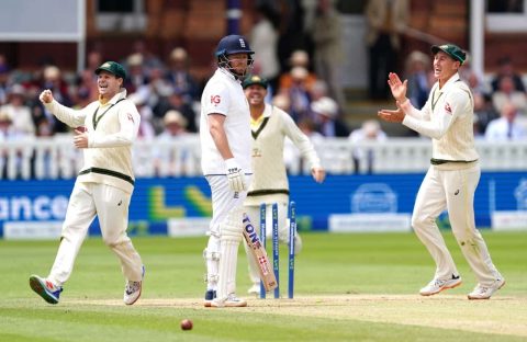 Jonny Bairstow looks frustrated after being run out by Australia's Alex Carey