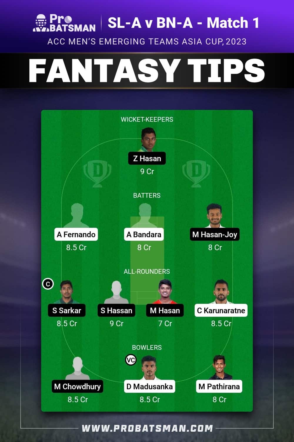 SL-A vs BN-A Dream11 Prediction - Fantasy Team 2 SL-A vs BN-A Dream11 Prediction - Fantasy Team 2