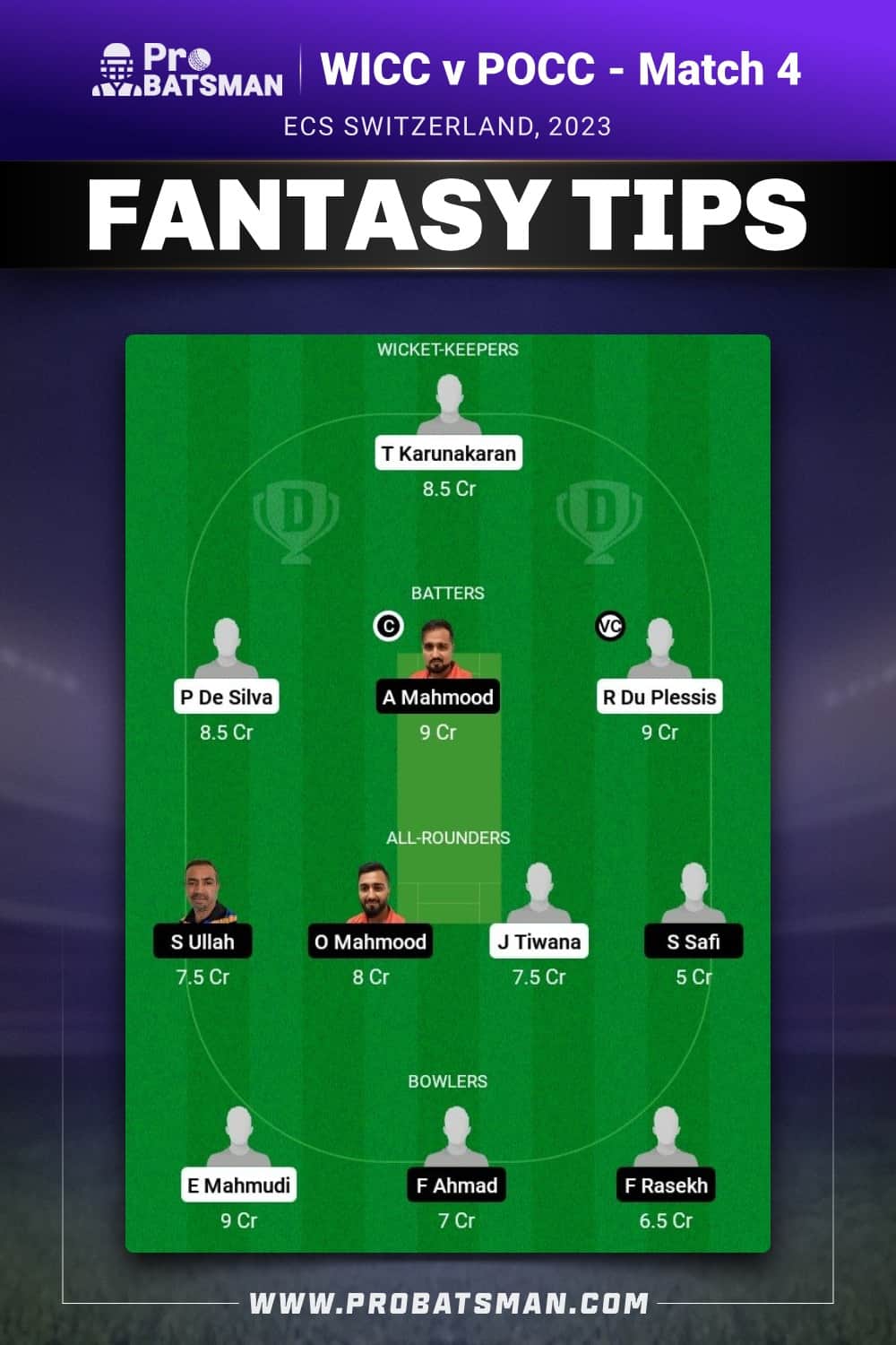WICC vs POCC Dream11 Prediction - Fantasy Team 1 WICC vs POCC Dream11 Prediction - Fantasy Team 1