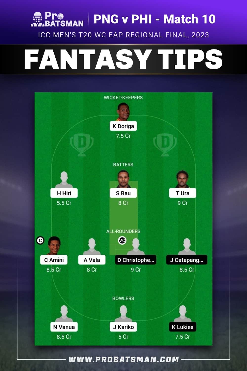 PNG vs PHI Dream11 Prediction - Fantasy Team 1