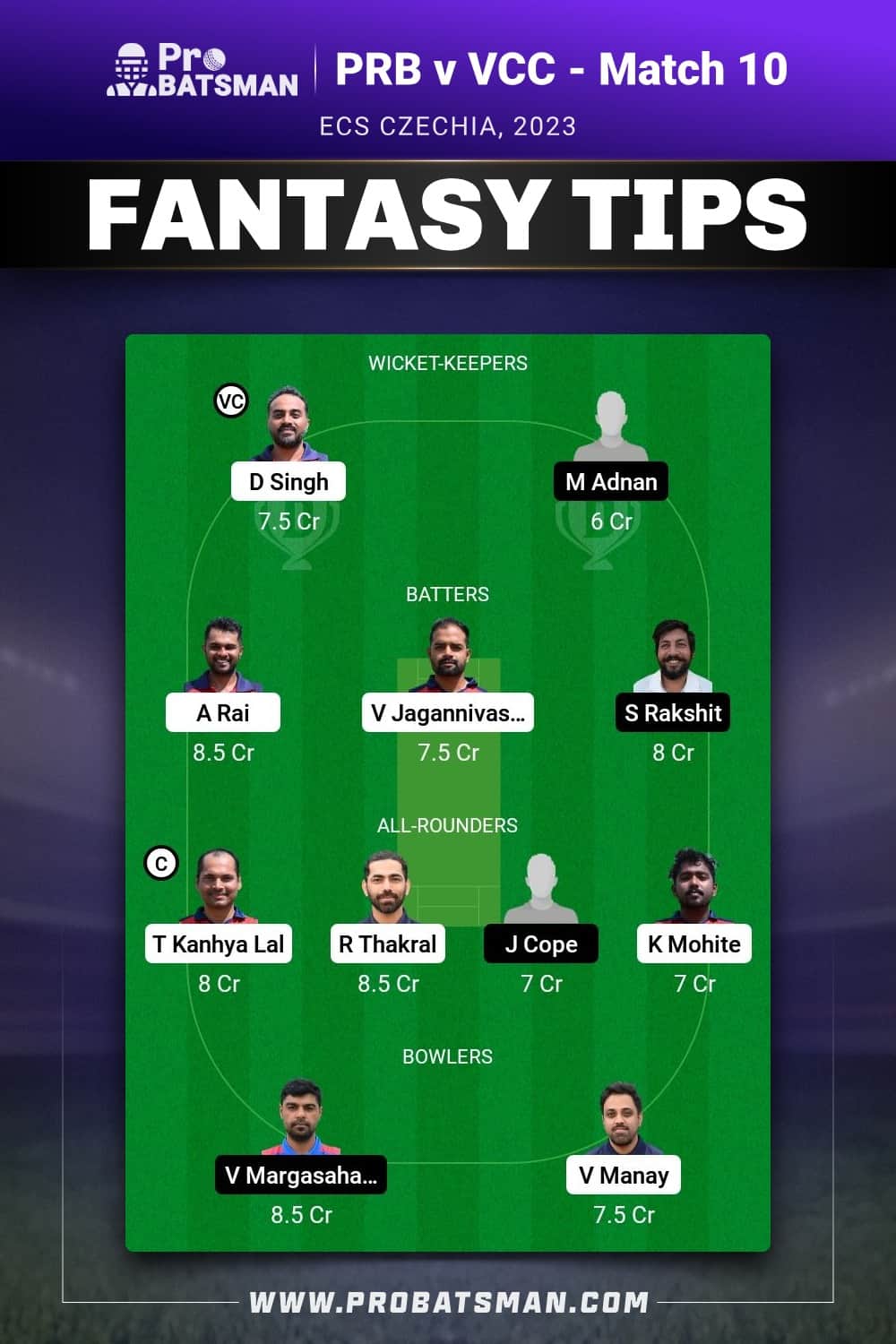 PRB vs VCC Dream11 Prediction - Fantasy Team 1 PRB vs VCC Dream11 Prediction - Fantasy Team 1