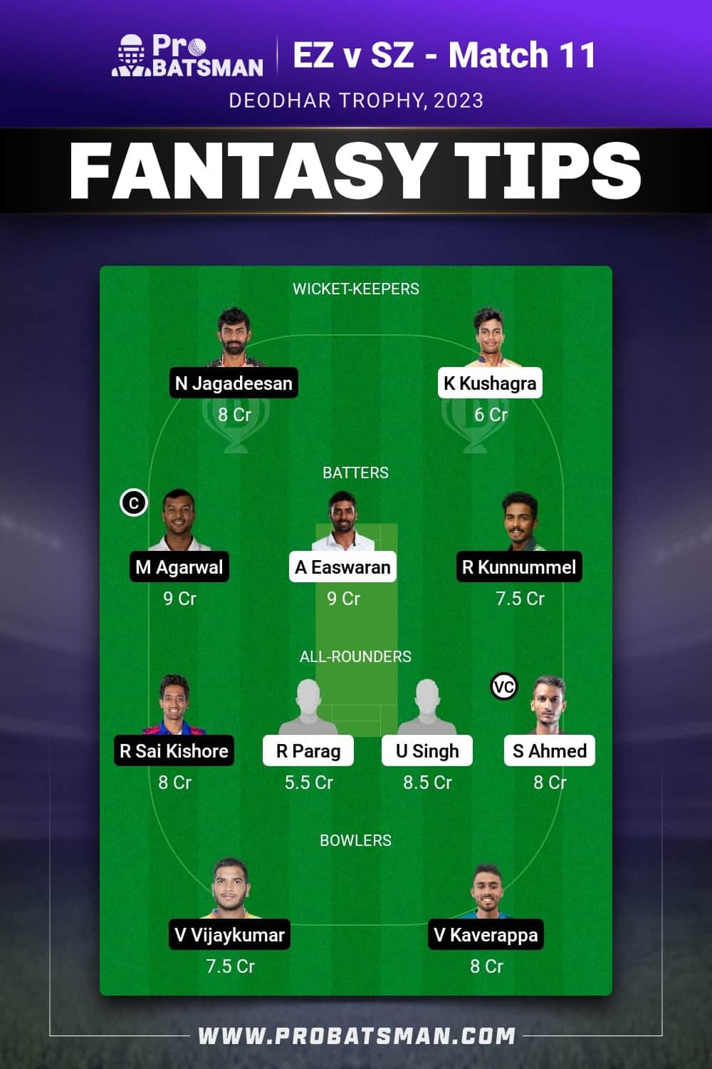 EZ vs SZ Dream11 Prediction - Fantasy Team 2