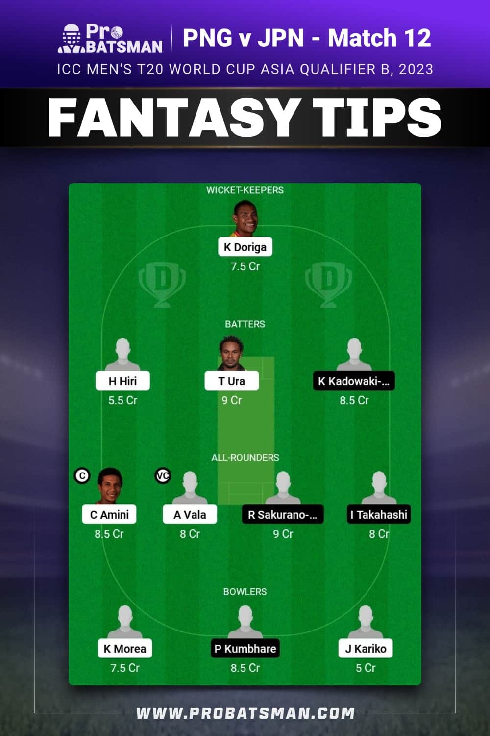 PNG vs JPN Dream11 Prediction - Fantasy Team 1