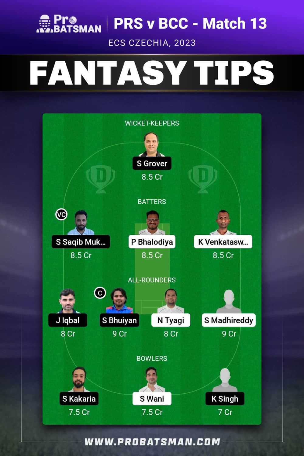 PRS vs BCC Dream11 Prediction - Fantasy Team 1 PRS vs BCC Dream11 Prediction - Fantasy Team 1
