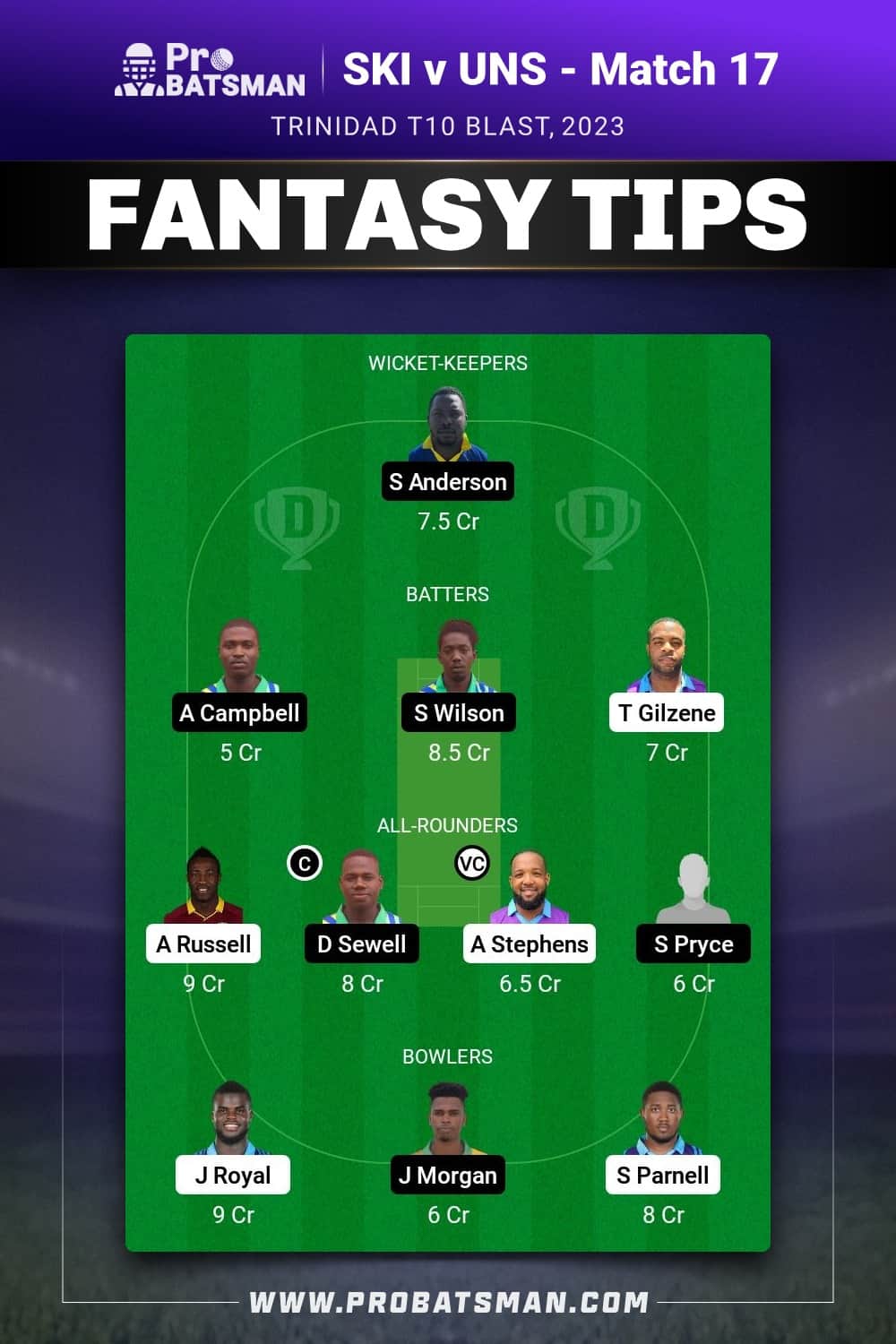 SKI vs UNS Dream11 Prediction - Fantasy Team 1 SKI vs UNS Dream11 Prediction - Fantasy Team 1