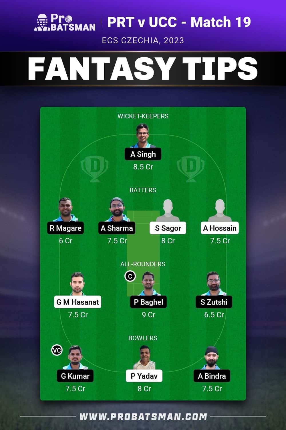 PRT vs UCC Dream11 Prediction - Fantasy Team 1 PRT vs UCC Dream11 Prediction - Fantasy Team 1