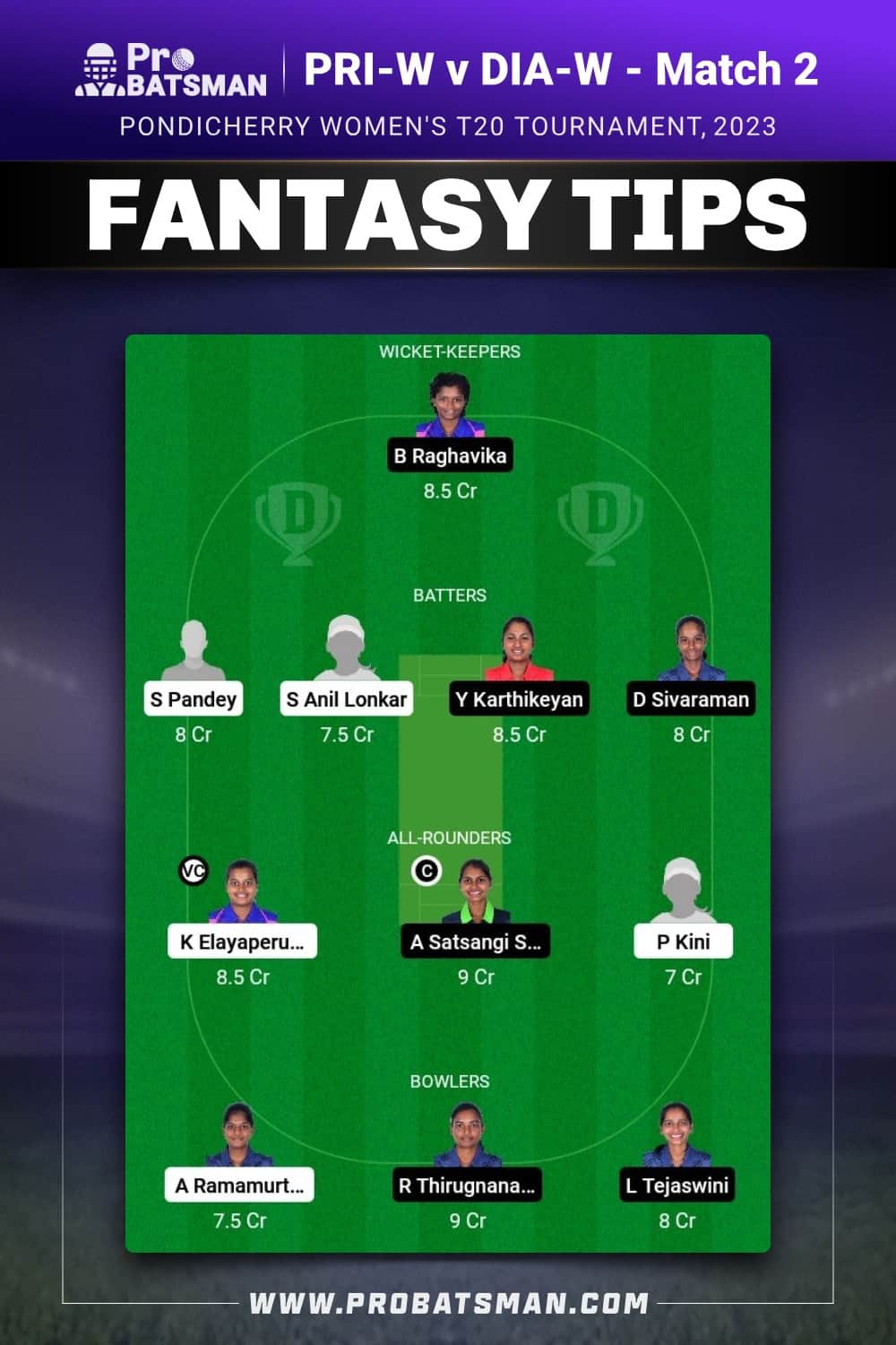 PRI-W vs DIA-W Dream11 Prediction - Fantasy Team 1 PRI-W vs DIA-W Dream11 Prediction - Fantasy Team 1