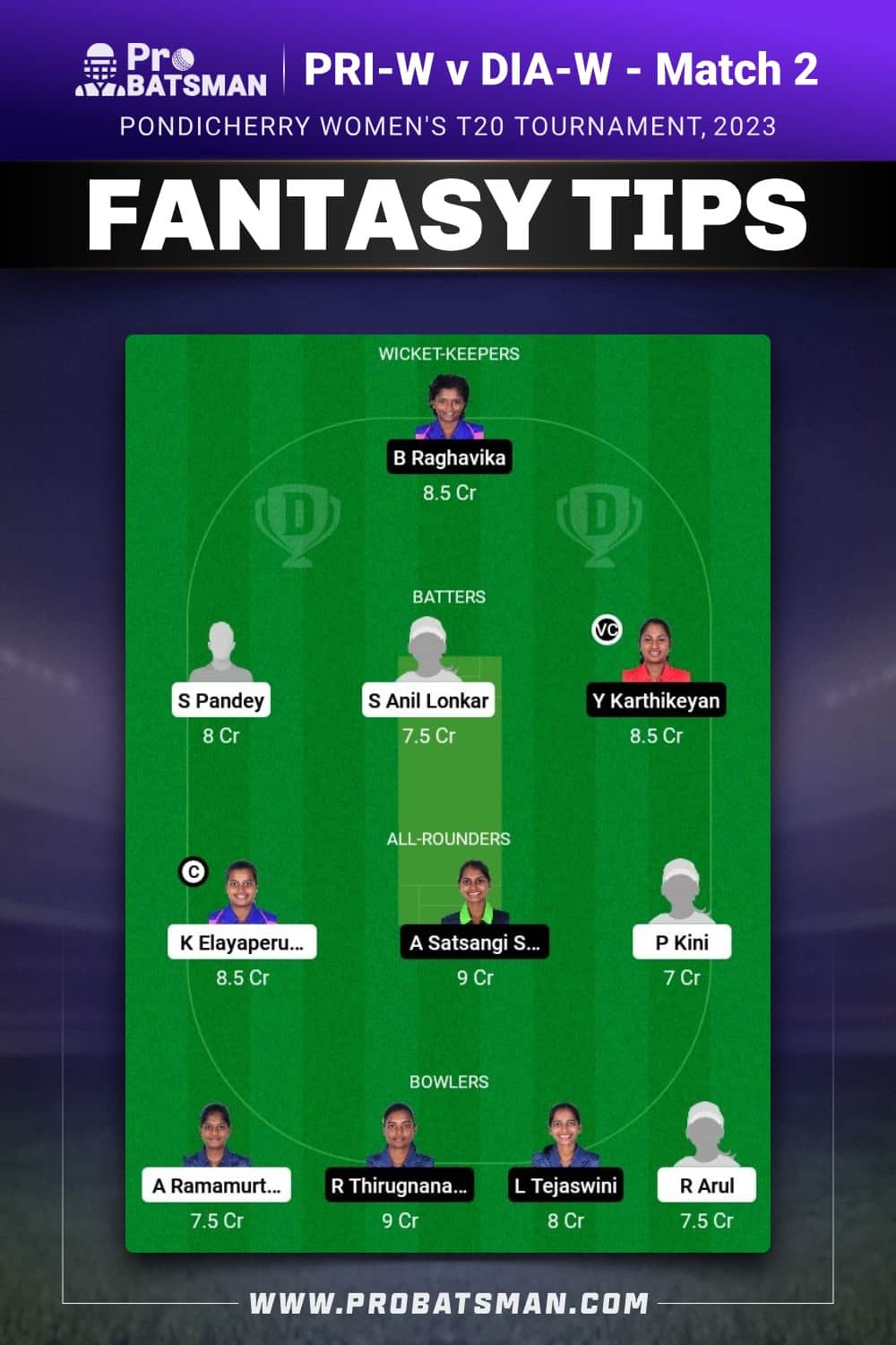 PRI-W vs DIA-W Dream11 Prediction - Fantasy Team 2 PRI-W vs DIA-W Dream11 Prediction - Fantasy Team 2