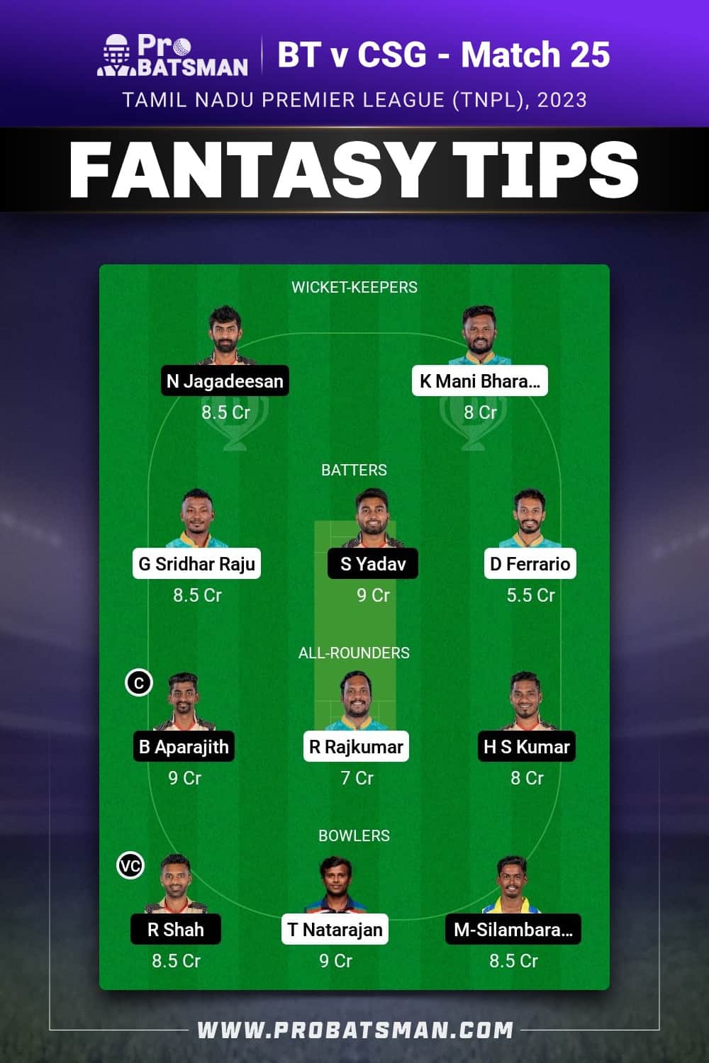 BT vs CSG Dream11 Prediction - Fantasy Team 1