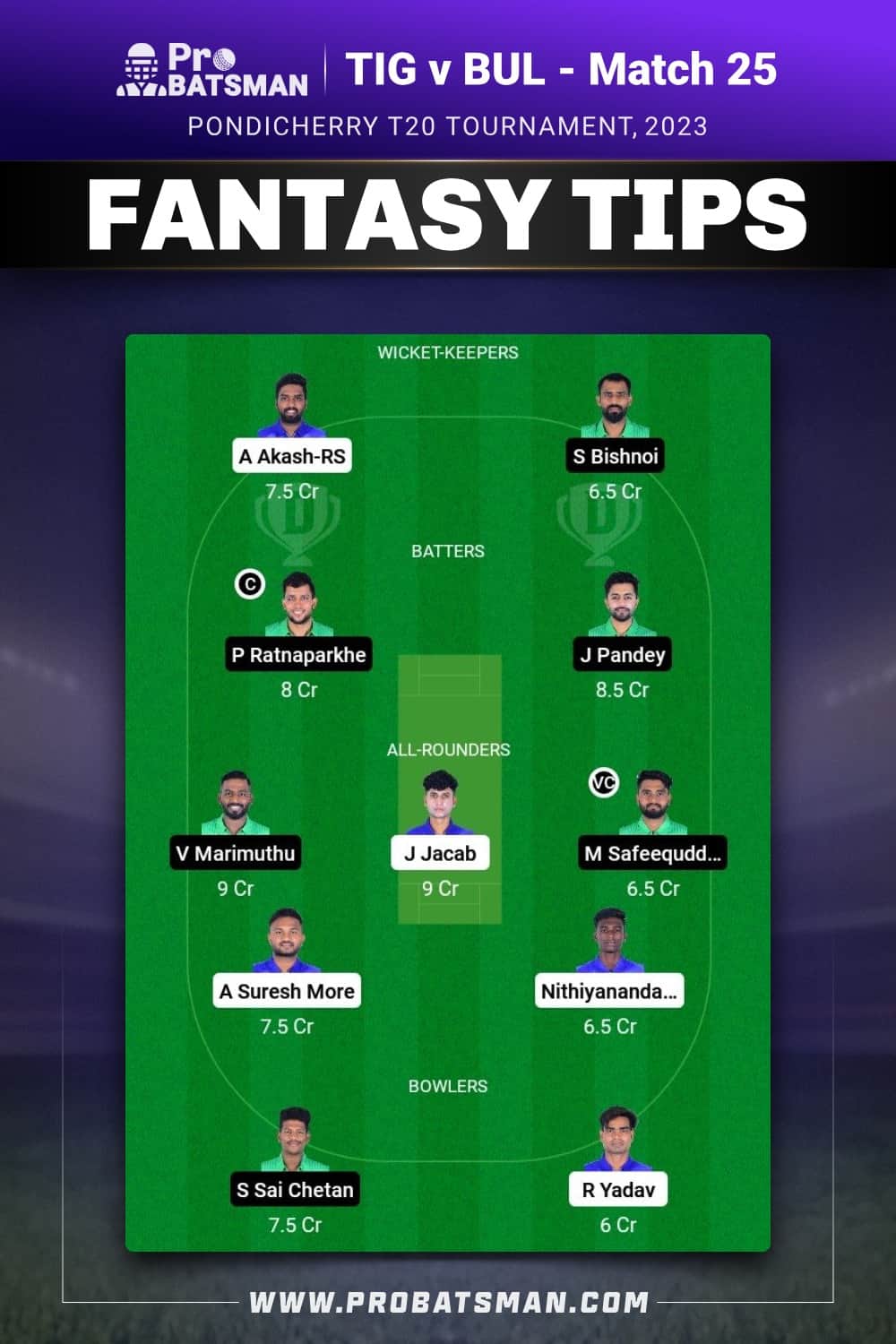 TIG vs BUL Dream11 Prediction - Fantasy Team 1 TIG vs BUL Dream11 Prediction - Fantasy Team 1