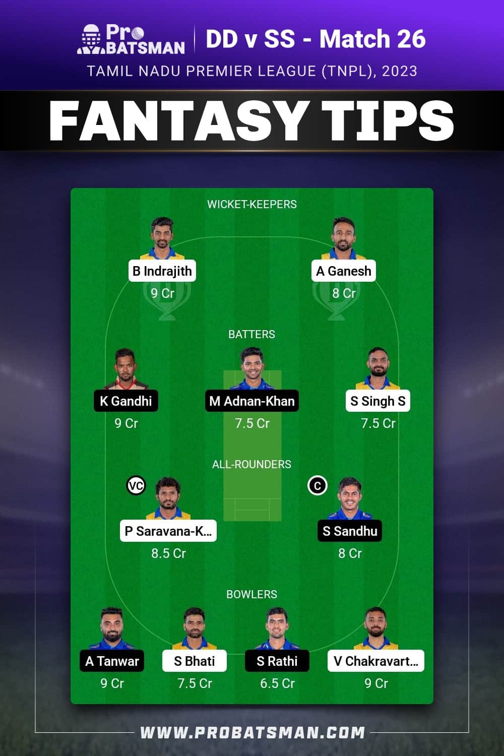 DD vs SS Dream11 Prediction - Fantasy Team 1