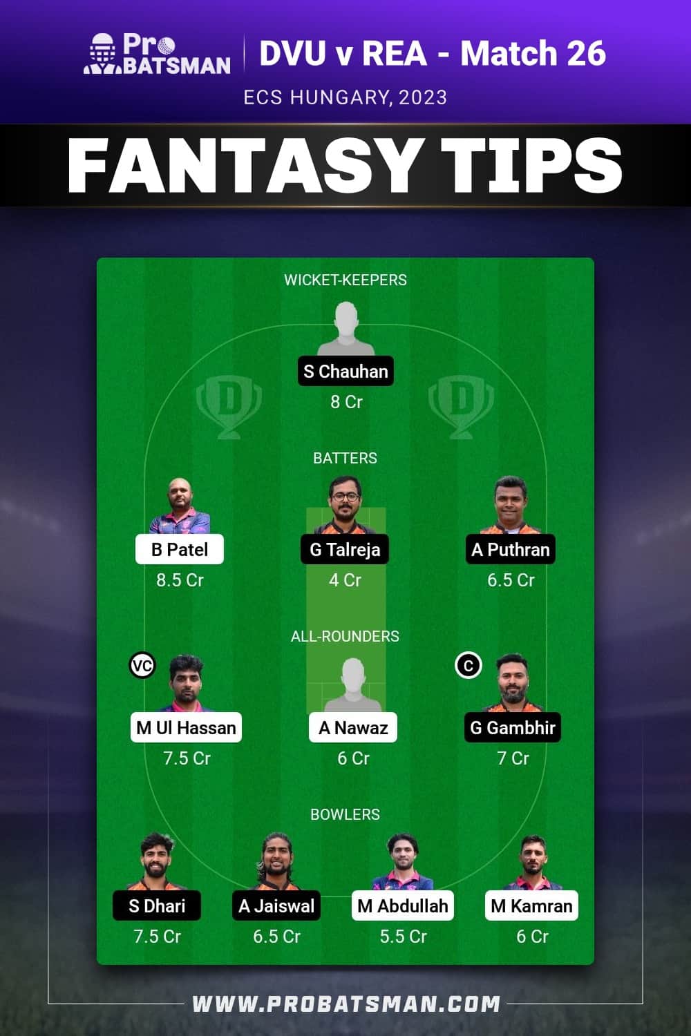 DVU vs REA Dream11 Prediction - Fantasy Team 1 DVU vs REA Dream11 Prediction - Fantasy Team 1