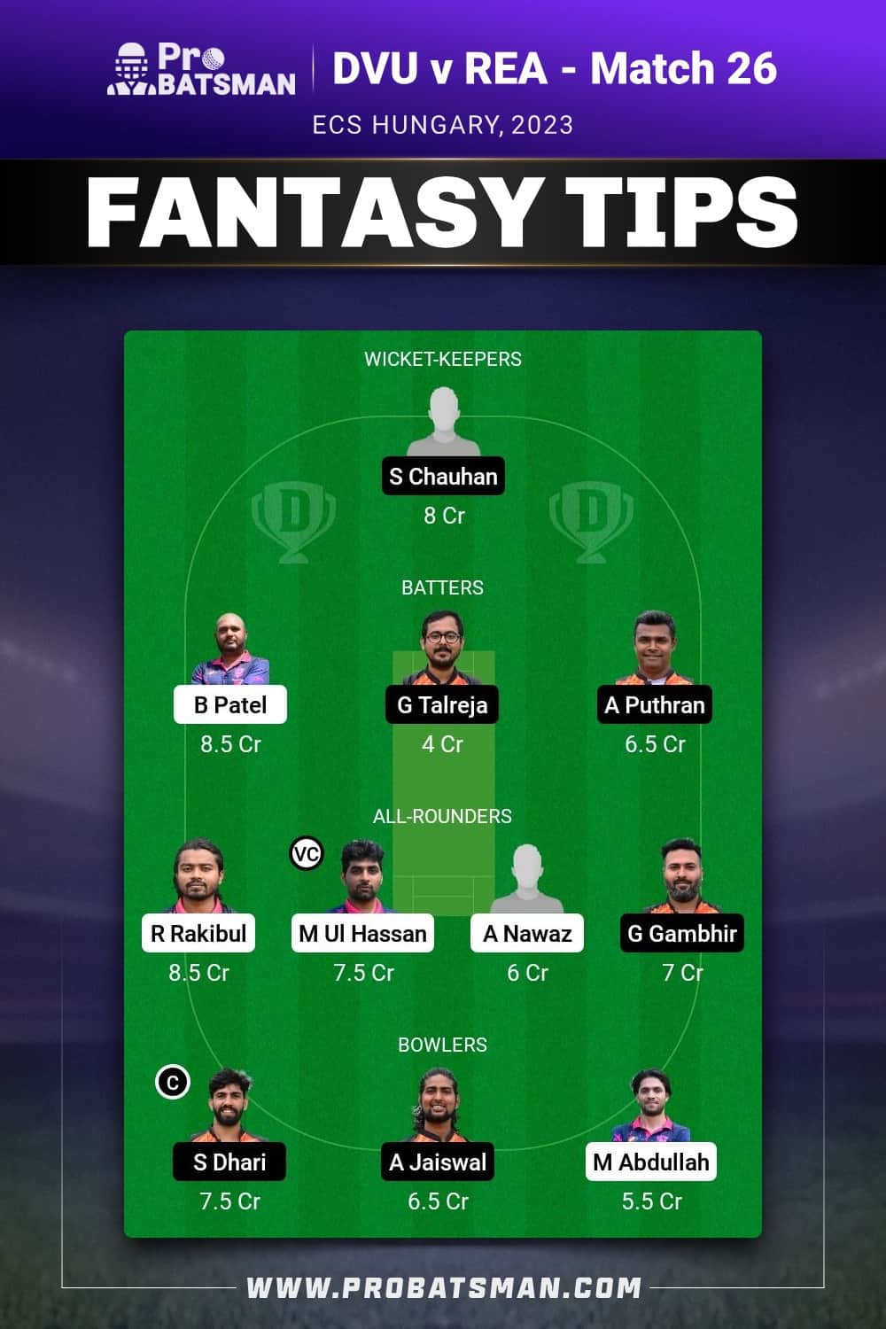 DVU vs REA Dream11 Prediction - Fantasy Team 2 DVU vs REA Dream11 Prediction - Fantasy Team 2