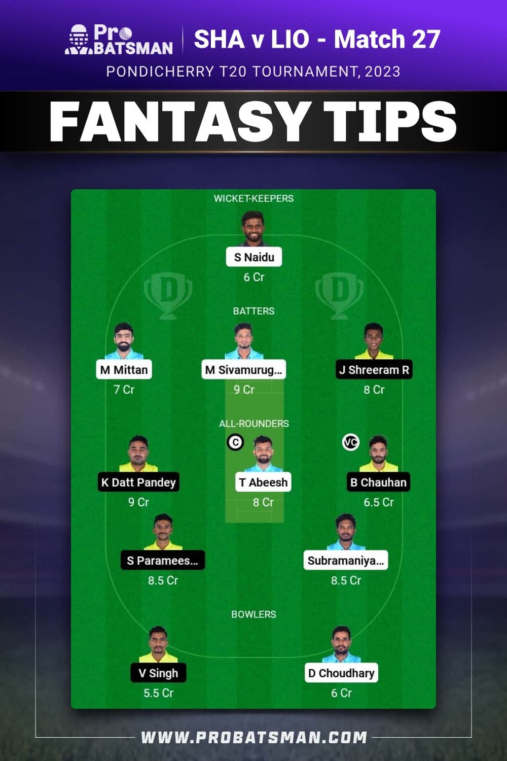 SHA vs LIO Dream11 Prediction - Fantasy Team 2 SHA vs LIO Dream11 Prediction - Fantasy Team 2