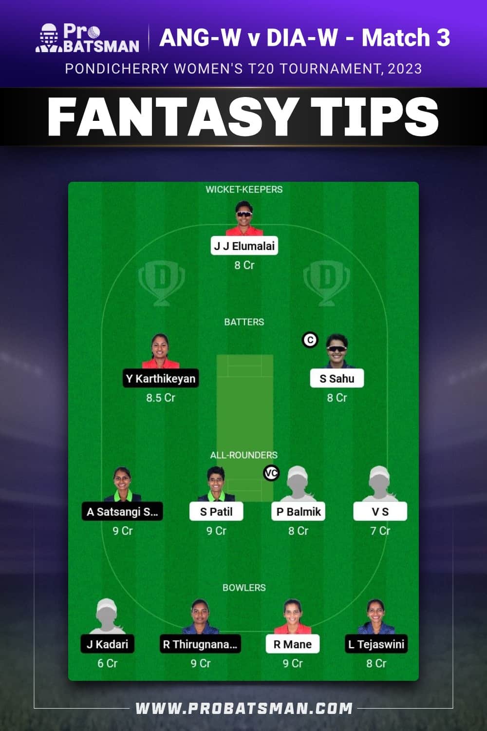 ANG-W vs DIA-W Dream11 Prediction With Stats, Pitch Report & Player Record of Pondicherry Women's T20 Tournament, 2023 For Match 3 ANG-W vs DIA-W Dream11 Prediction With Stats, Pitch Report & Player Record of Pondicherry Women's T20 Tournament, 2023 For Match 3
