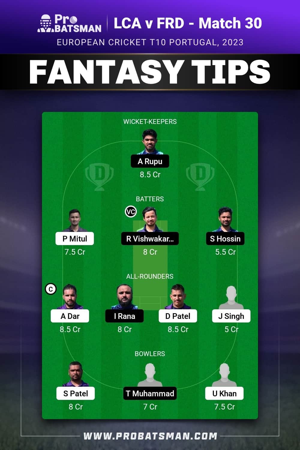 LCA vs FRD Dream11 Prediction - Fantasy Team 1 LCA vs FRD Dream11 Prediction - Fantasy Team 1