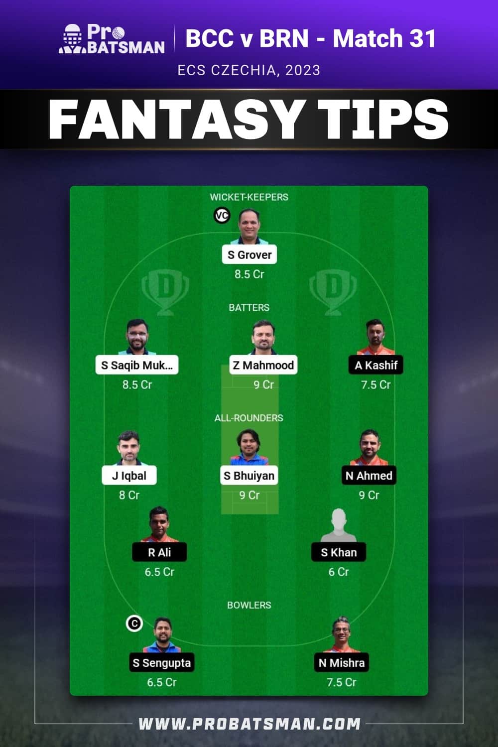 BCC vs BRN Dream11 Prediction With Stats, Pitch Report & Player Record of ECS Czechia, 2023 For Match 31