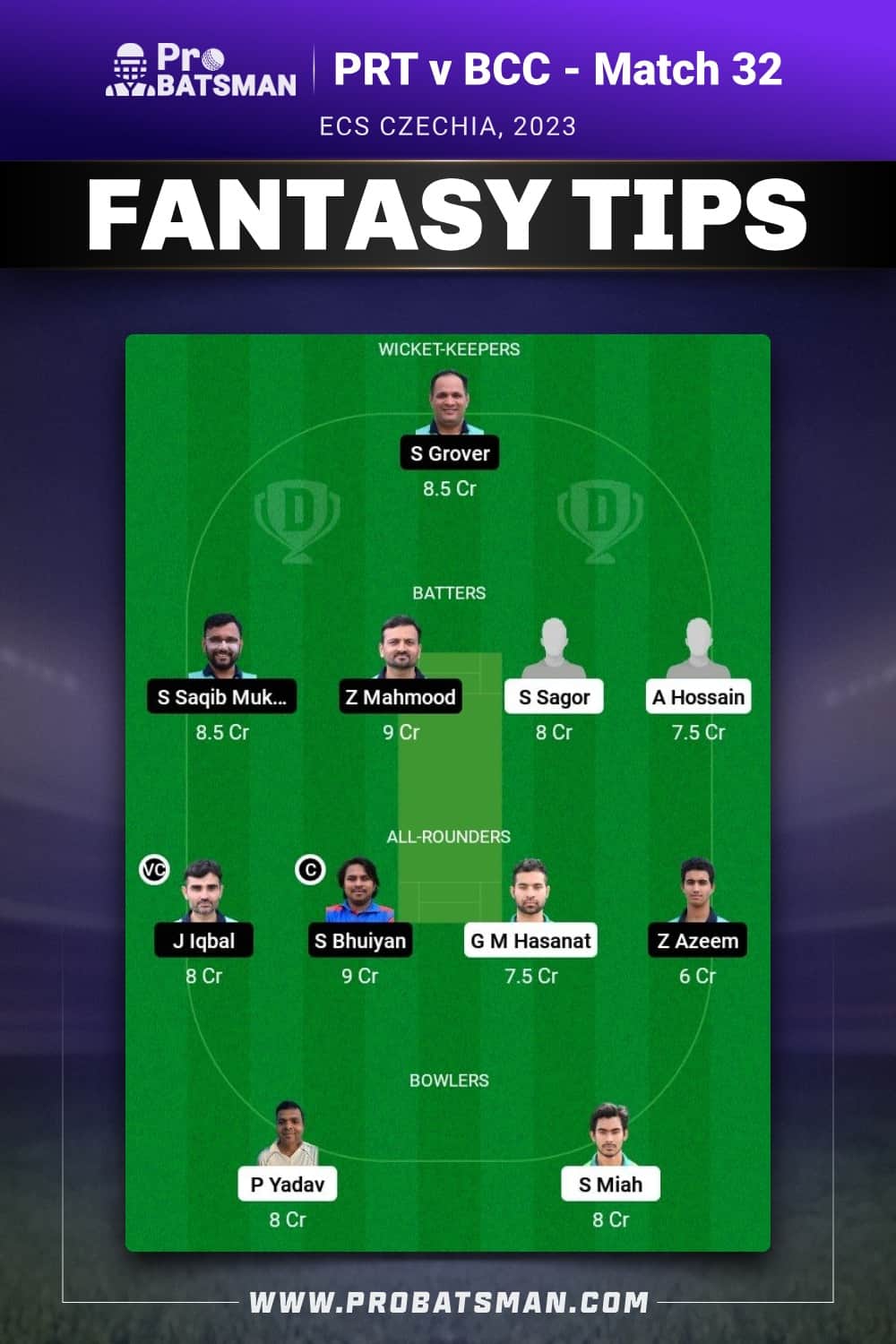 PRT vs BCC Dream11 Prediction - Fantasy Team 1 PRT vs BCC Dream11 Prediction - Fantasy Team 1