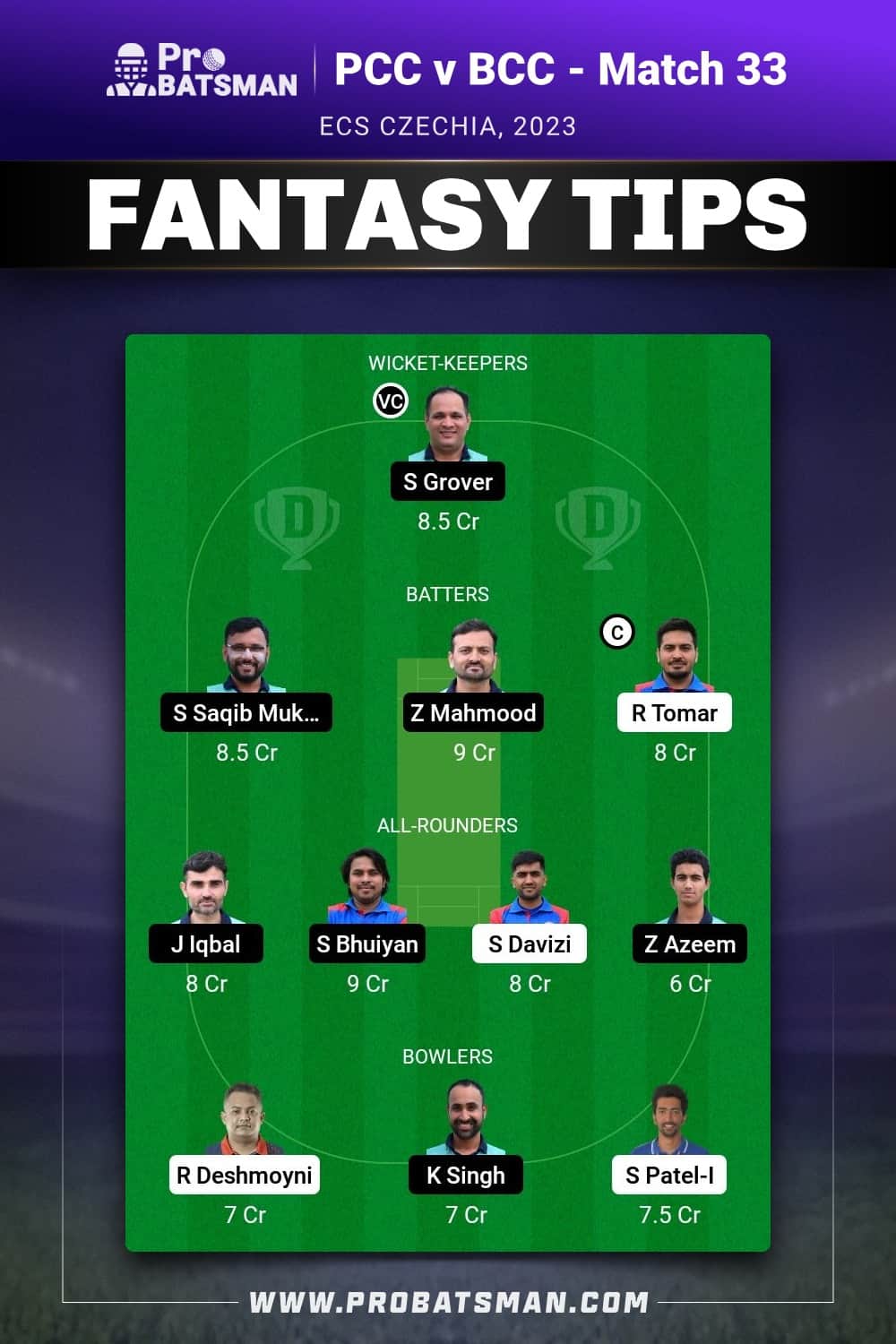 PCC vs BCC Dream11 Prediction - Fantasy Team 1 PCC vs BCC Dream11 Prediction - Fantasy Team 1