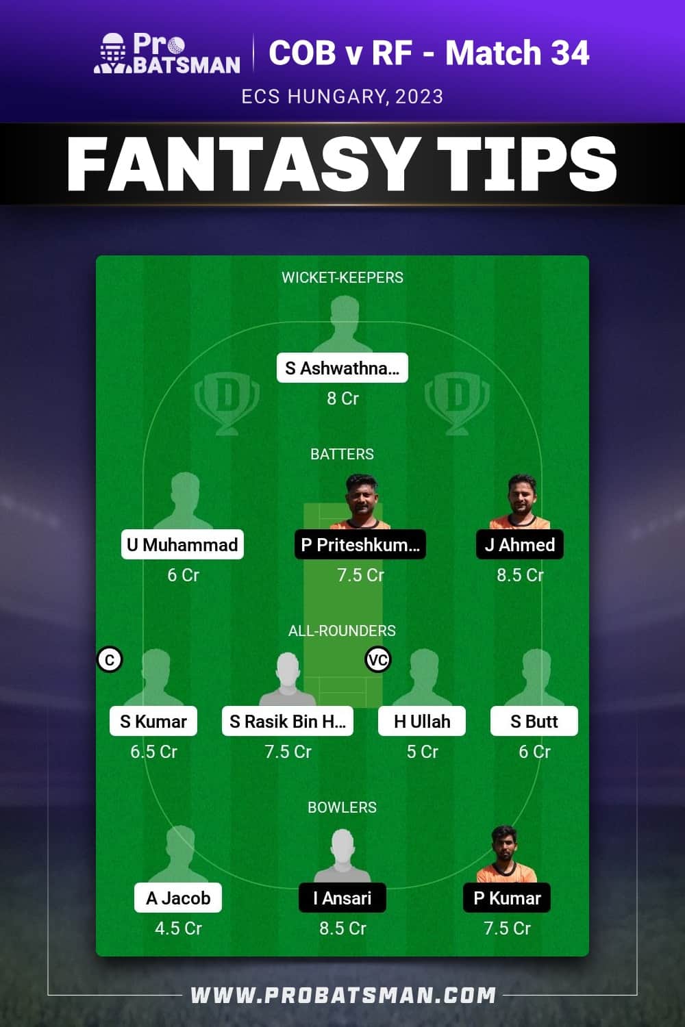 COB vs RF Dream11 Prediction - Fantasy Team 1 COB vs RF Dream11 Prediction - Fantasy Team 1