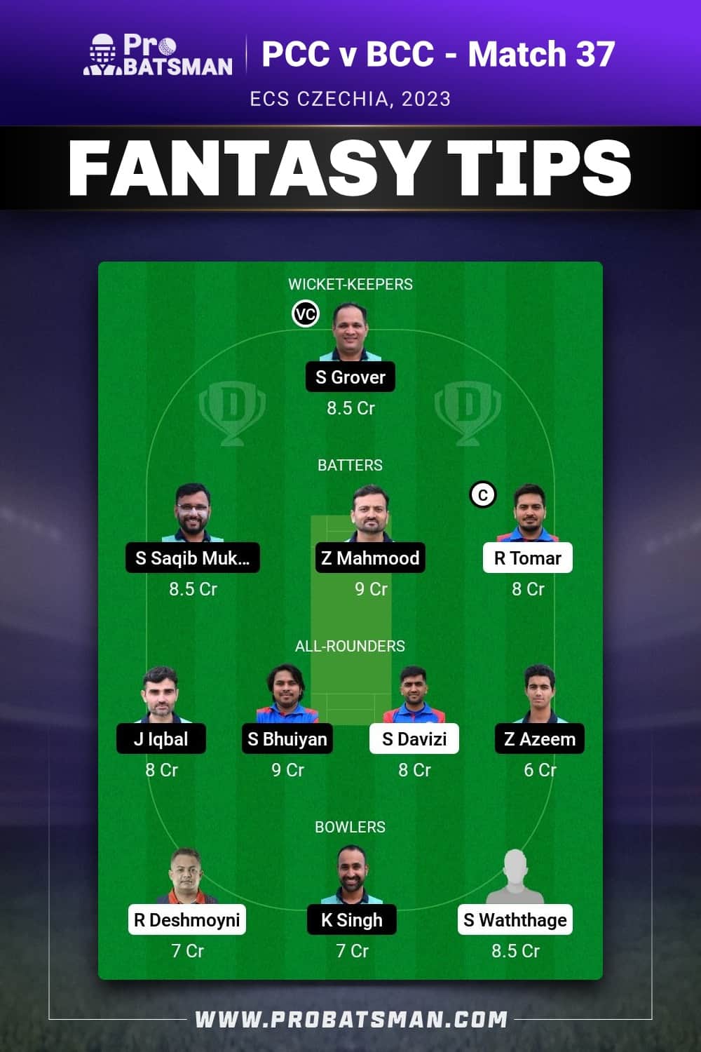 PCC vs BCC Dream11 Prediction - Fantasy Team 1