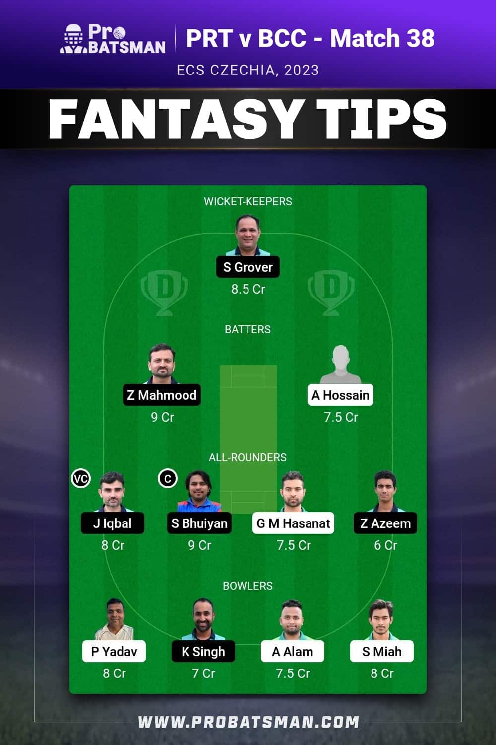 PRT vs BCC Dream11 Prediction - Fantasy Team 1 PRT vs BCC Dream11 Prediction - Fantasy Team 1