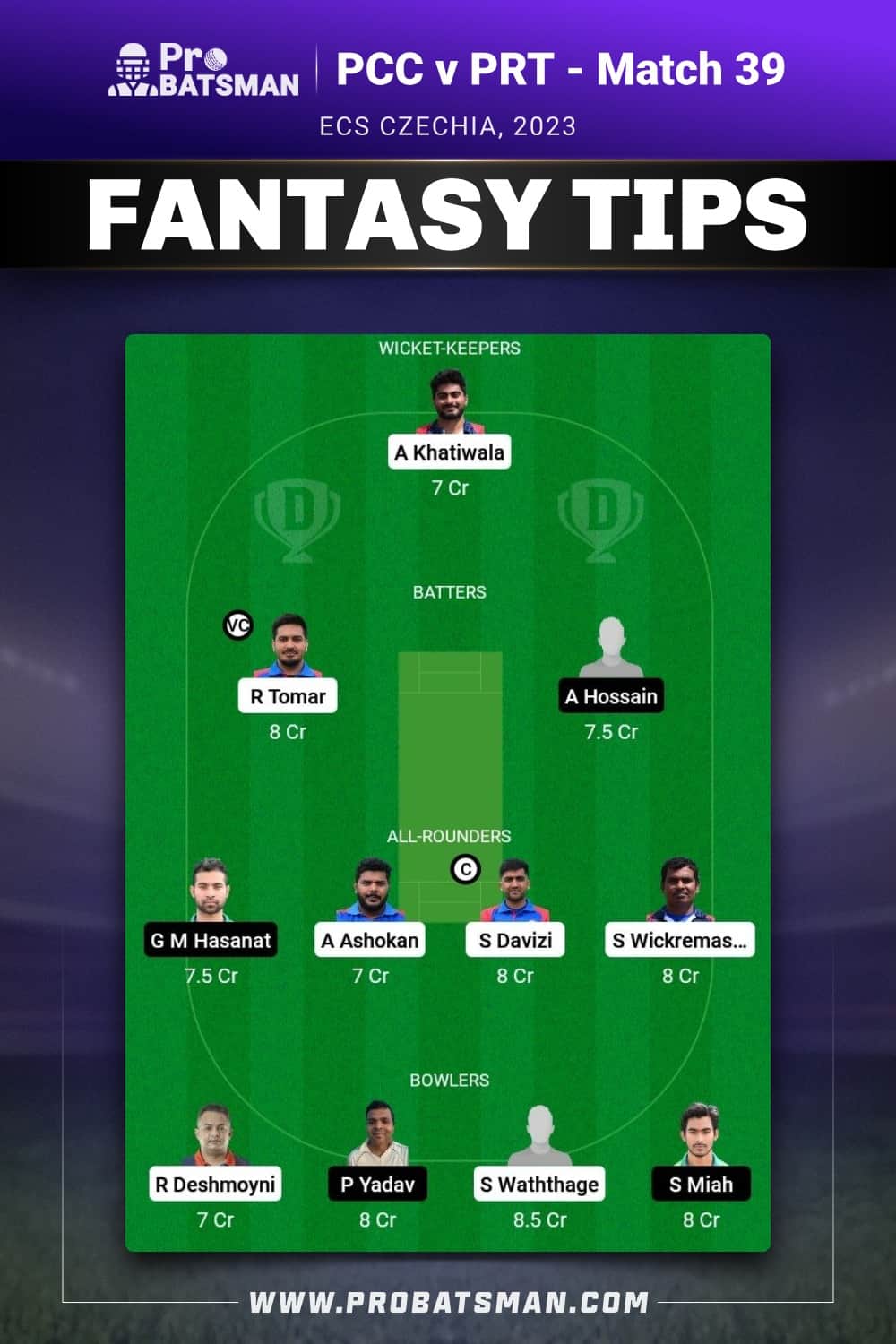 PCC vs PRT Dream11 Prediction - Fantasy Team 1