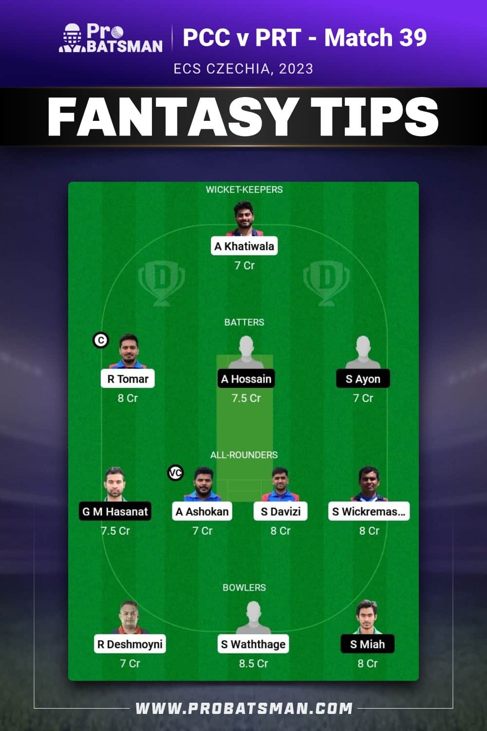 PCC vs PRT Dream11 Prediction - Fantasy Team 2