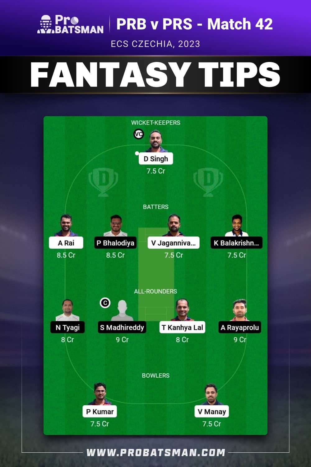 PRB vs PRS Dream11 Prediction - Fantasy Team 1