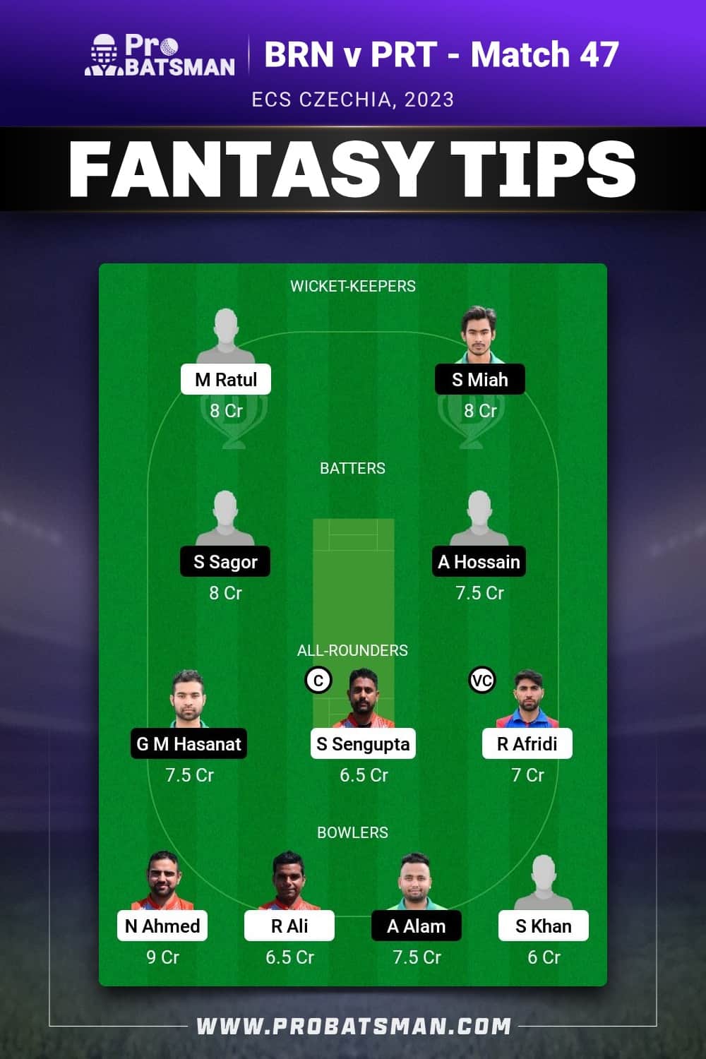 BRN vs PRT Dream11 Prediction - Fantasy Team 1