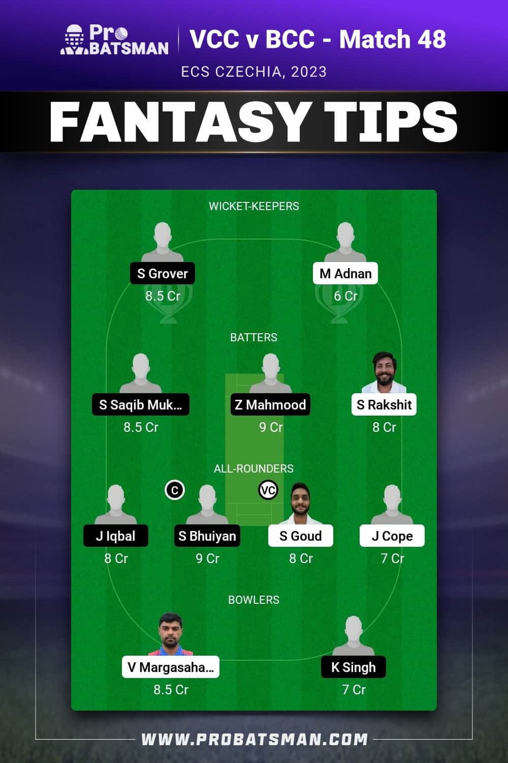 VCC vs BCC Dream11 Prediction - Fantasy Team 1 VCC vs BCC Dream11 Prediction - Fantasy Team 1
