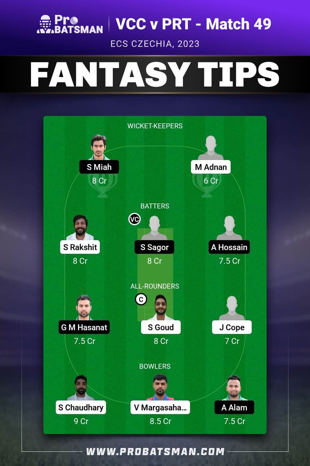 VCC vs PRT Dream11 Prediction - Fantasy Team 1 VCC vs PRT Dream11 Prediction - Fantasy Team 1
