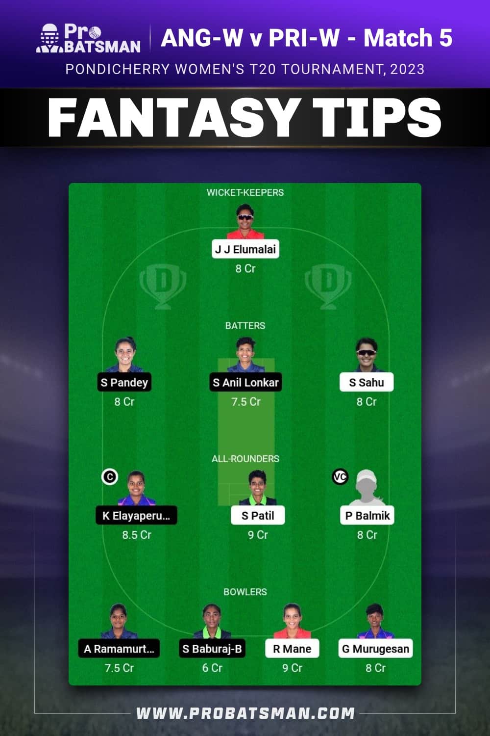 ANG-W vs PRI-W Dream11 Prediction – Fantasy Team 1 ANG-W vs PRI-W Dream11 Prediction – Fantasy Team 1