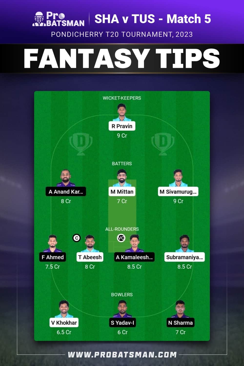SHA vs TUS Dream11 Prediction - Fantasy Team 1 SHA vs TUS Dream11 Prediction - Fantasy Team 1