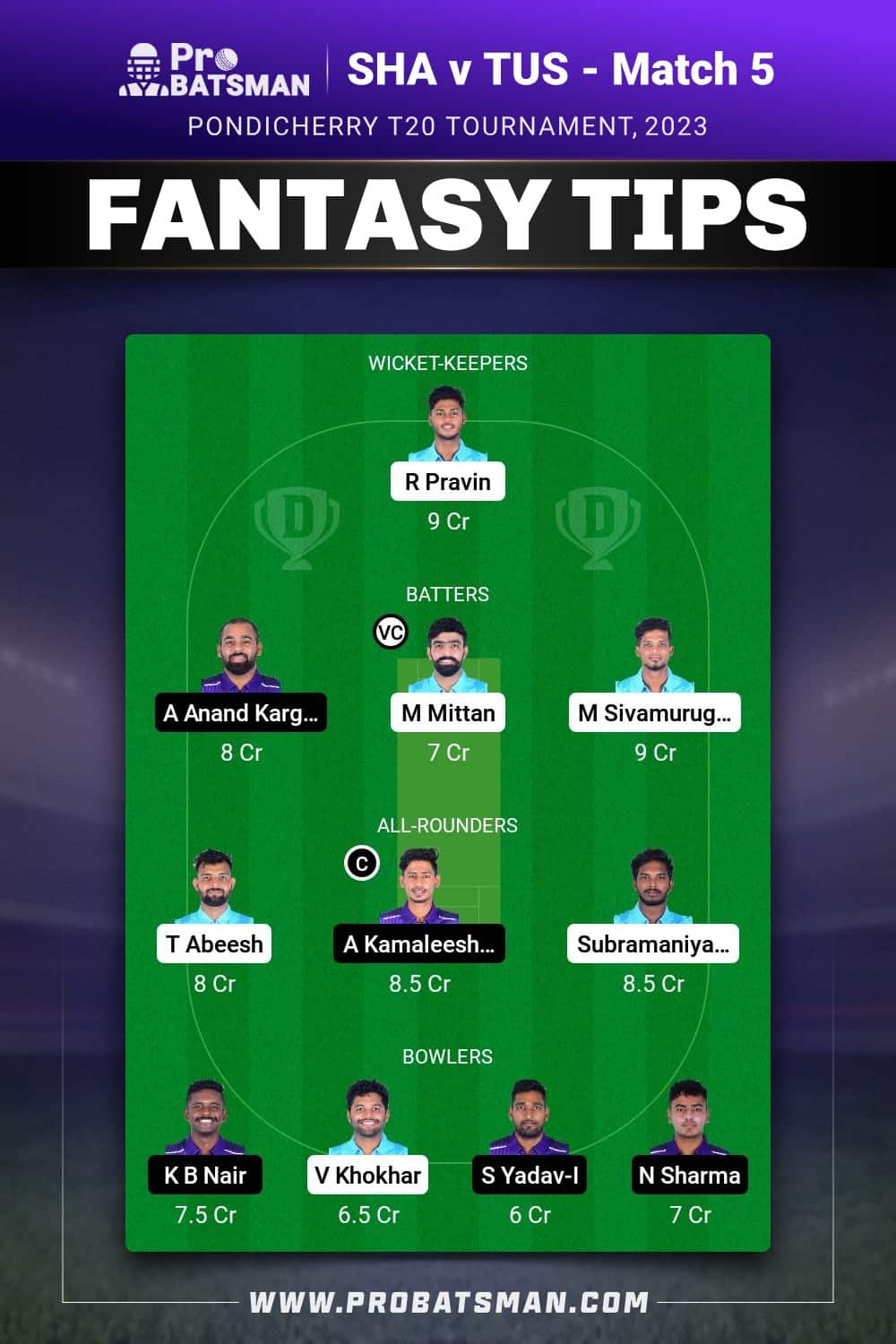 SHA vs TUS Dream11 Prediction - Fantasy Team 2 SHA vs TUS Dream11 Prediction - Fantasy Team 2