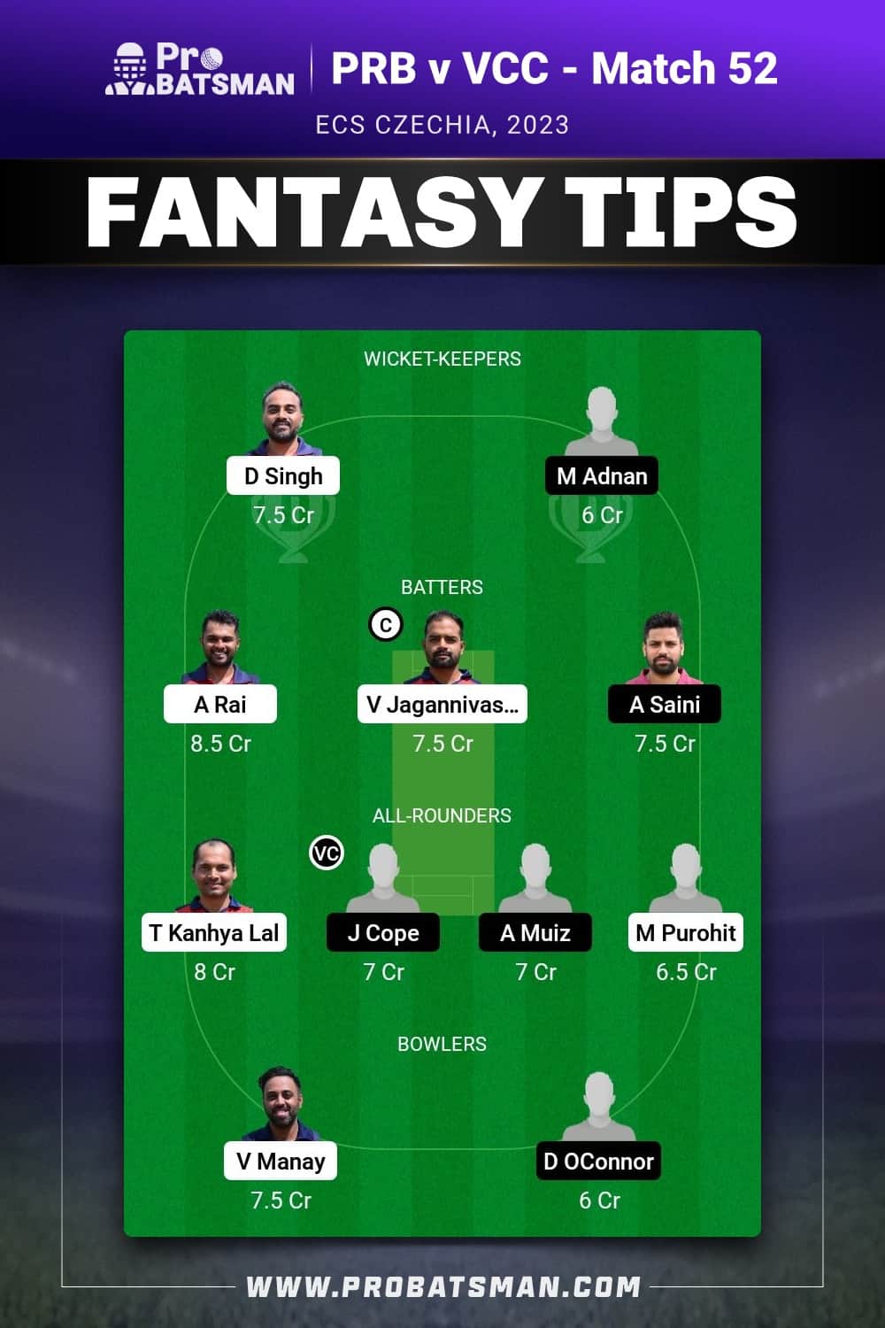 PRB vs VCC Dream11 Prediction - Fantasy Team 1 PRB vs VCC Dream11 Prediction - Fantasy Team 1