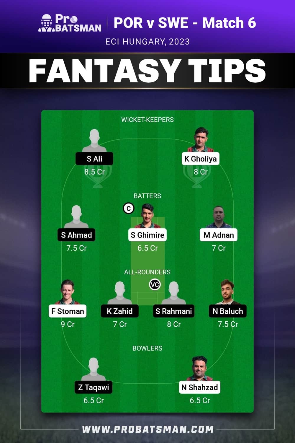 POR vs SWE Dream11 Prediction - Fantasy Team 1 POR vs SWE Dream11 Prediction - Fantasy Team 1