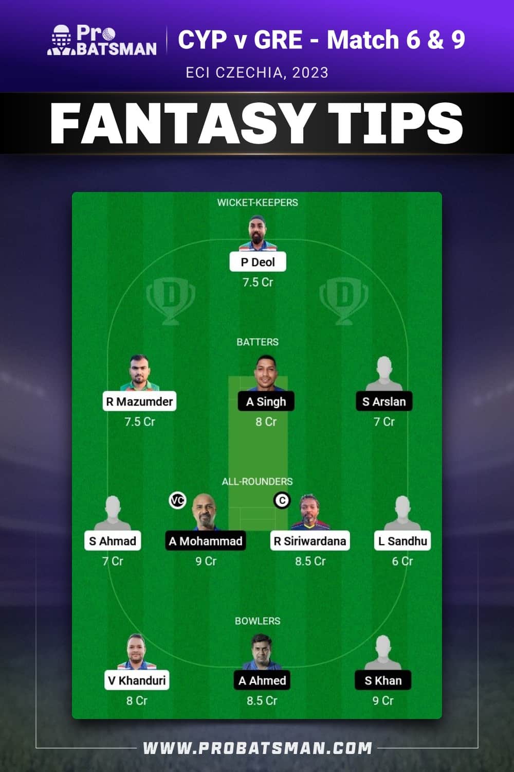 CYP vs GRE Dream11 Prediction - Fantasy Team 2