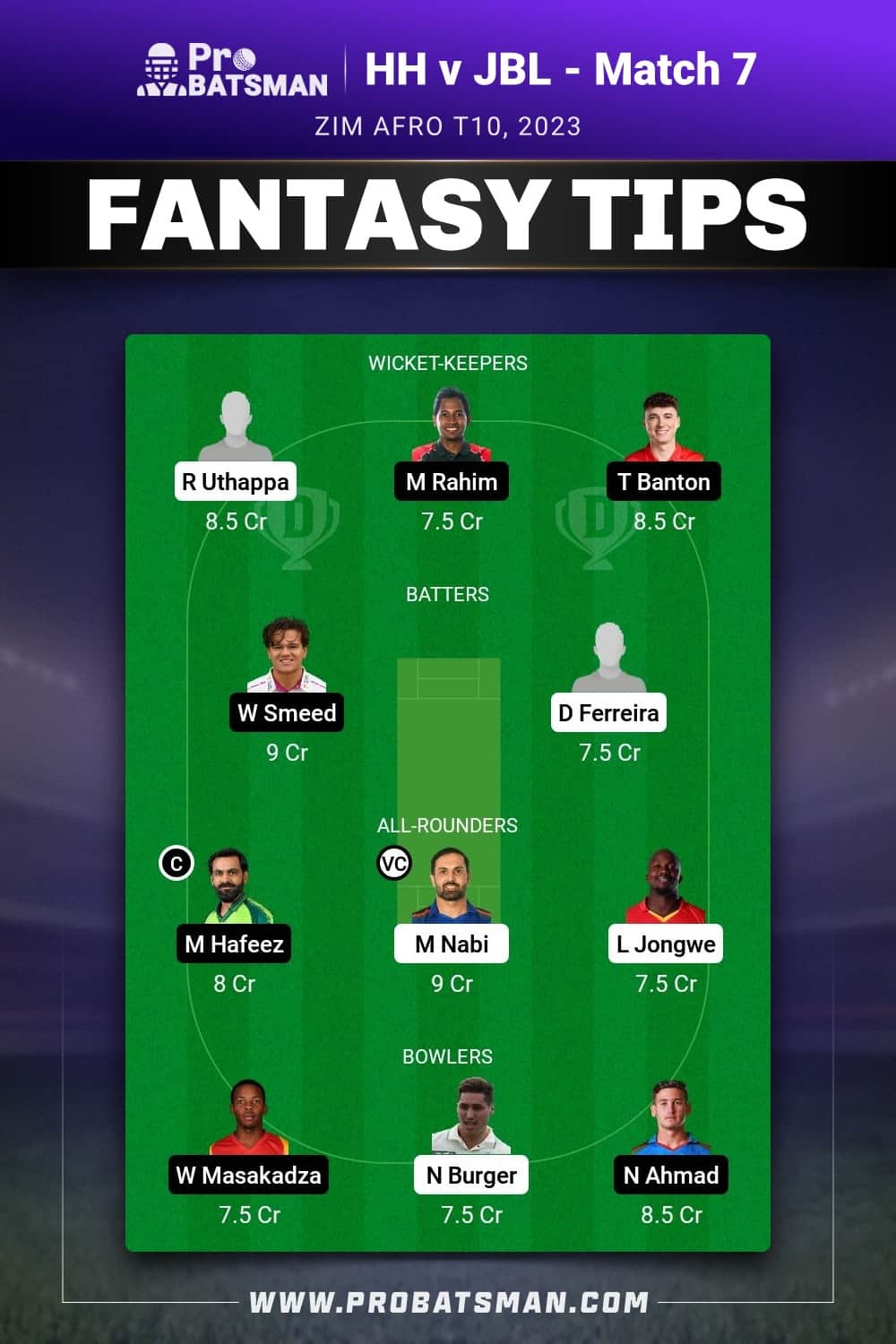 HH vs JBL Dream11 Prediction - Fantasy Team 1