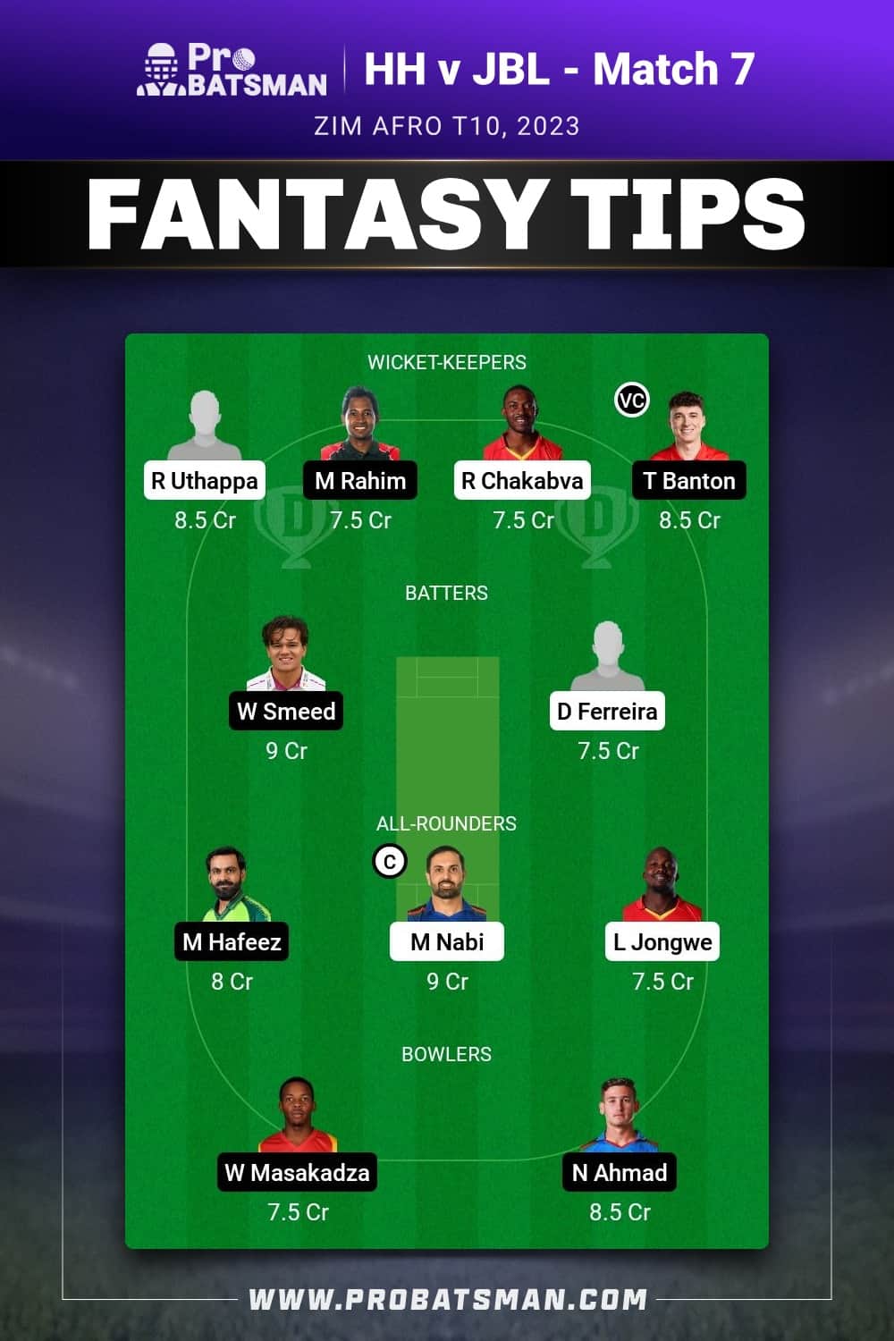 HH vs JBL Dream11 Prediction - Fantasy Team 2