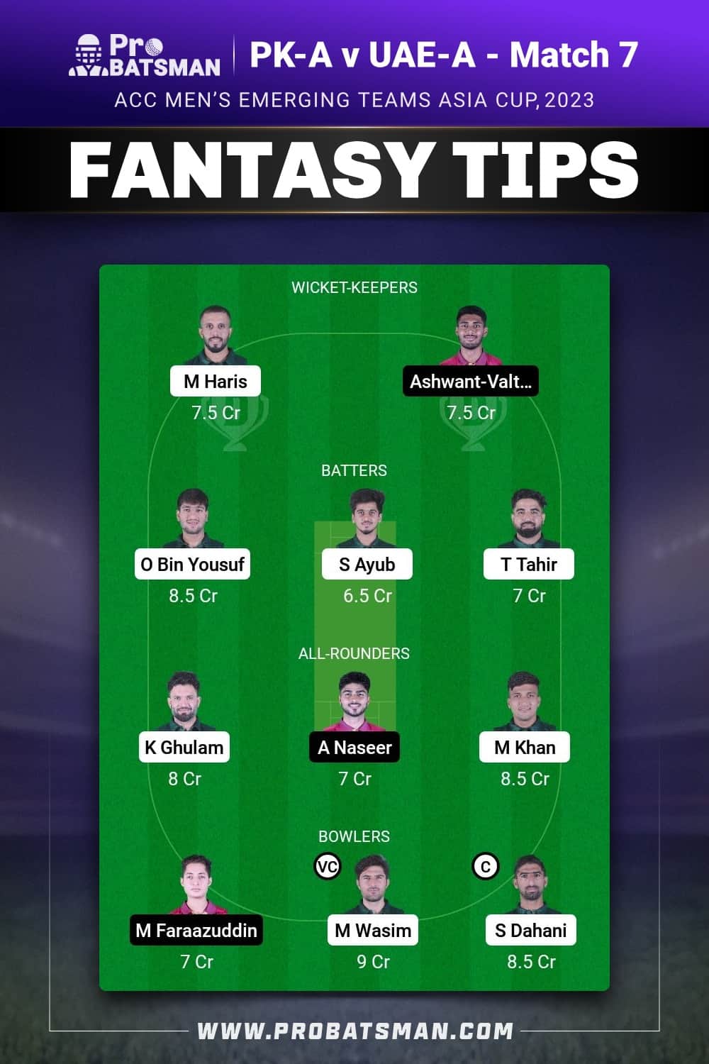 PK-A vs UAE-A Dream11 Prediction - Fantasy Team 1 PK-A vs UAE-A Dream11 Prediction - Fantasy Team 1