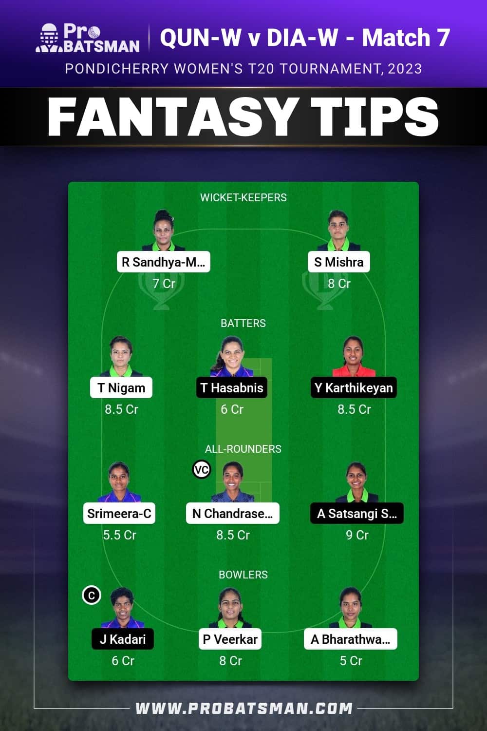 QUN-W vs DIA-W Dream11 Prediction - Fantasy Team 2 QUN-W vs DIA-W Dream11 Prediction - Fantasy Team 2