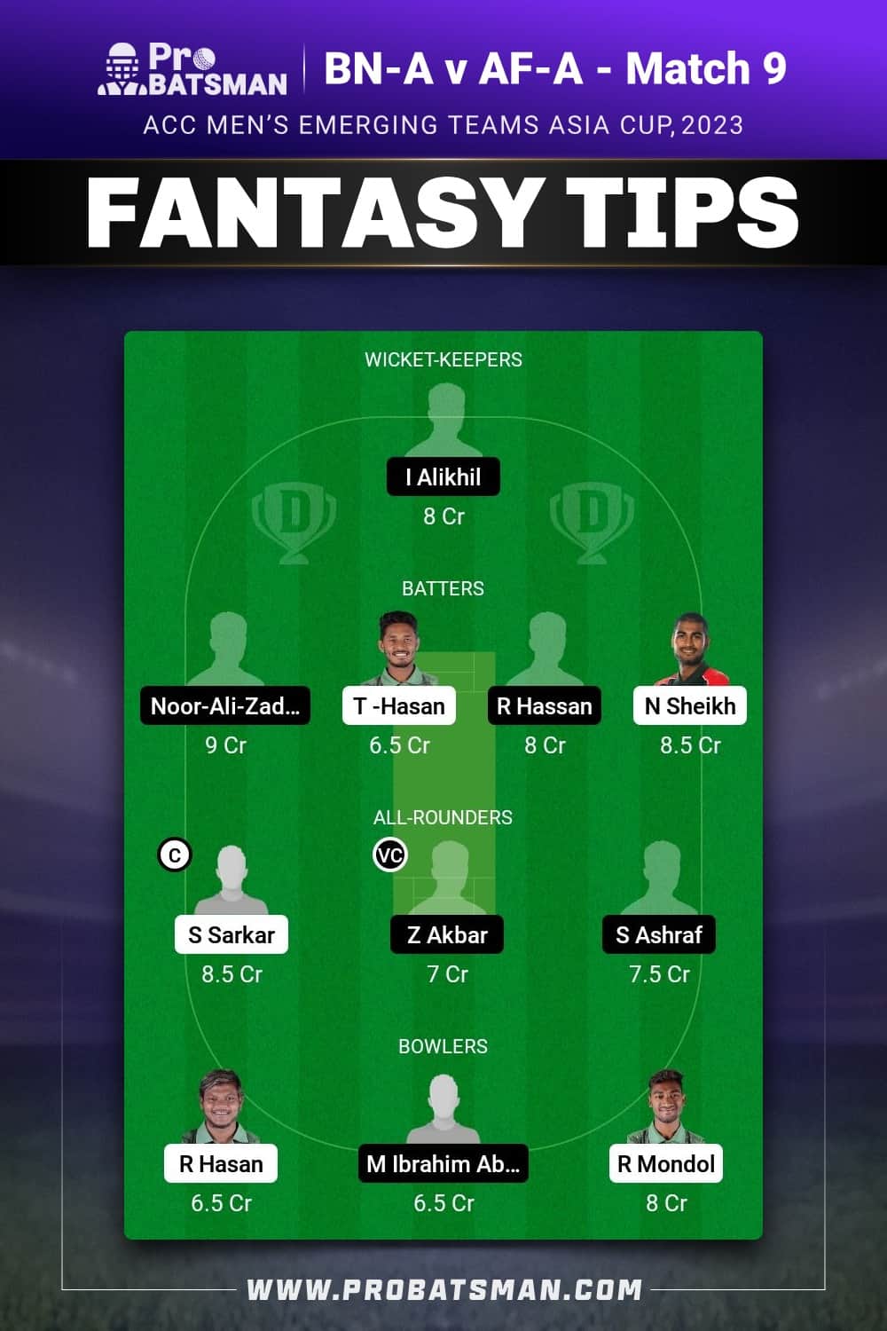 BN-A vs AF-A Dream11 Prediction - Fantasy Team 1 BN-A vs AF-A Dream11 Prediction - Fantasy Team 1
